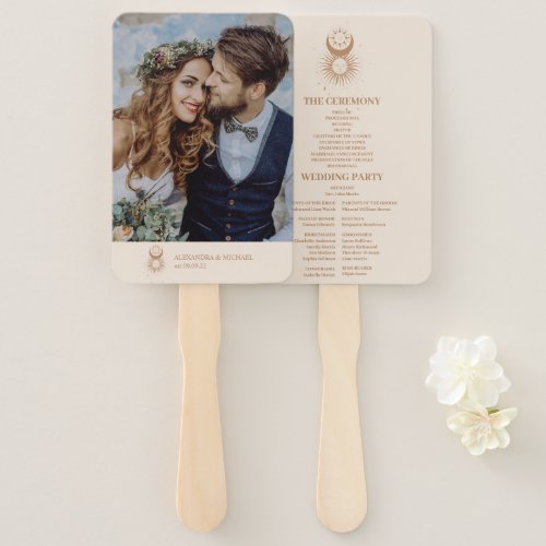 Mystical Gold Celestial Stars Wedding Hand Fan