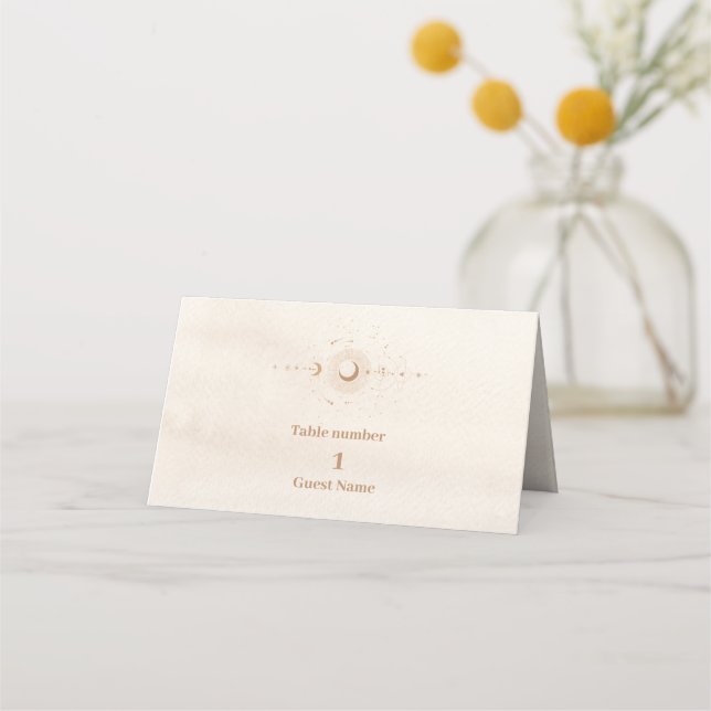 Mystical Gold Celestial Stars Wedding Place Card (Front)