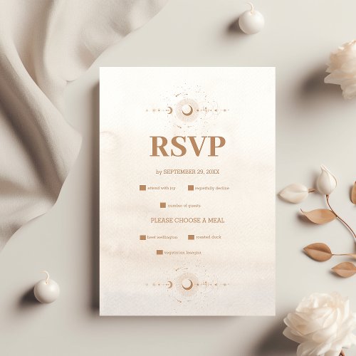Mystical Gold Celestial Stars Wedding RSVP Card