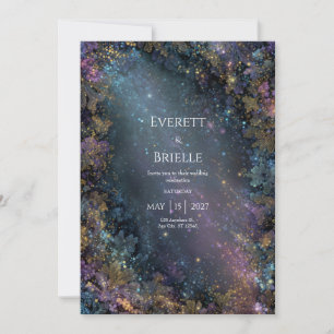 Mystical Gold Floral Celestial Galaxy Wedding Invitation