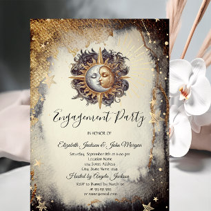 Mystical Gold Stars Moon Sun Dark Invitation