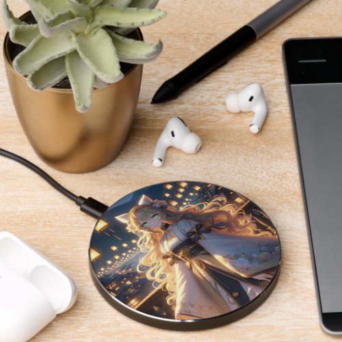 Mystical Golden Catgirl Royalty Wireless Charger