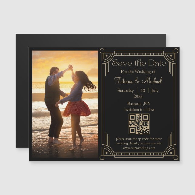 mystical golden qr code photo save the date magnet (Front/Back)