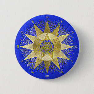 Mystical Golden Zodiac Sunburst Astrology Art Button
