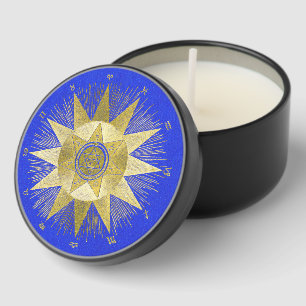 Mystical Golden Zodiac Sunburst Astrology Art Mini Candle Favors