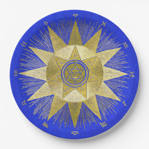 Mystical Golden Zodiac Sunburst Astrology Art Paper Plates