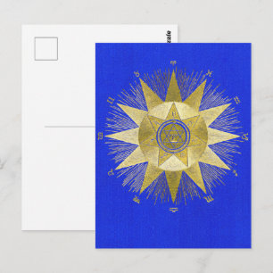 Mystical Golden Zodiac Sunburst Astrology Art Postcard