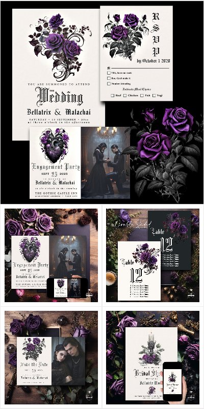 Mystical Goth Amethyst Purple Roses Wedding Suite