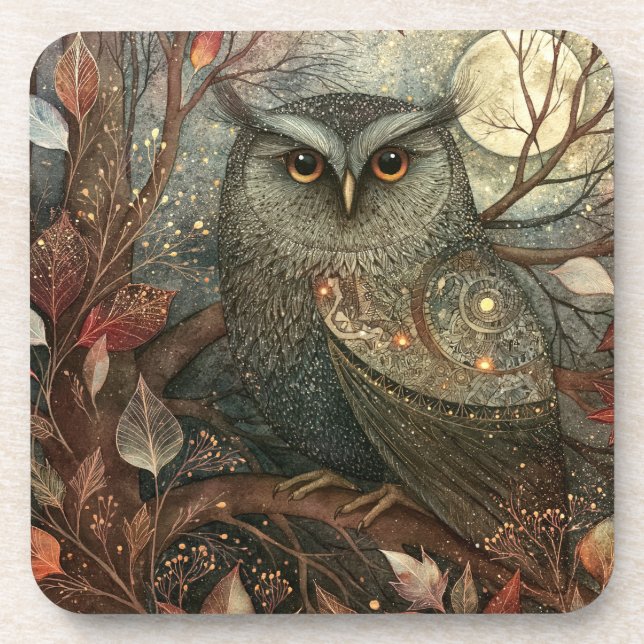 Mystical Goth Core Owl Beverage Coaster (Front)