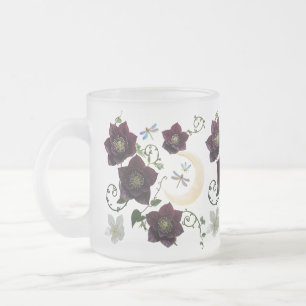 Mystical Gothic Floral Moon Dragonfly Frosted Glass Coffee Mug