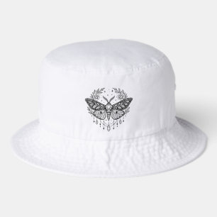 Mystical Gothic Moth Botanical Celestial Line Art Bucket Hat