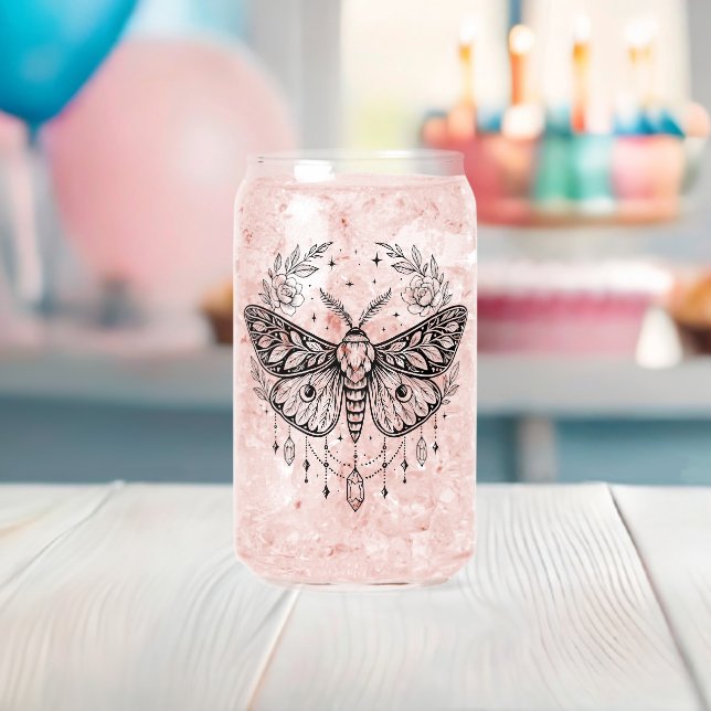 Mystical Gothic Moth Botanical Celestial Line Art Can Glass (Insitu (Baby Shower))