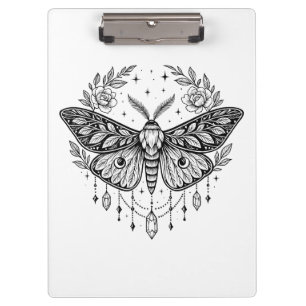 Mystical Gothic Moth Botanical Celestial Line Art Clipboard