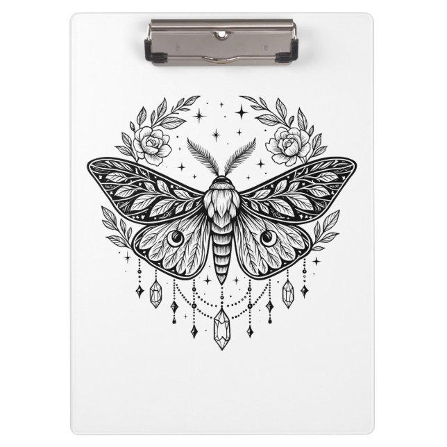 Mystical Gothic Moth Botanical Celestial Line Art Clipboard (Front)