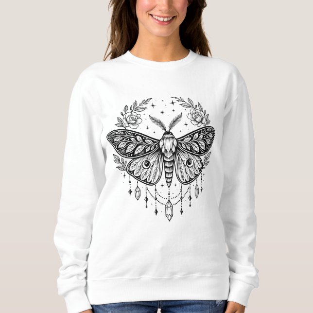 Mystical Gothic Moth Botanical Celestial Line Art  Sweatshirt (Front)