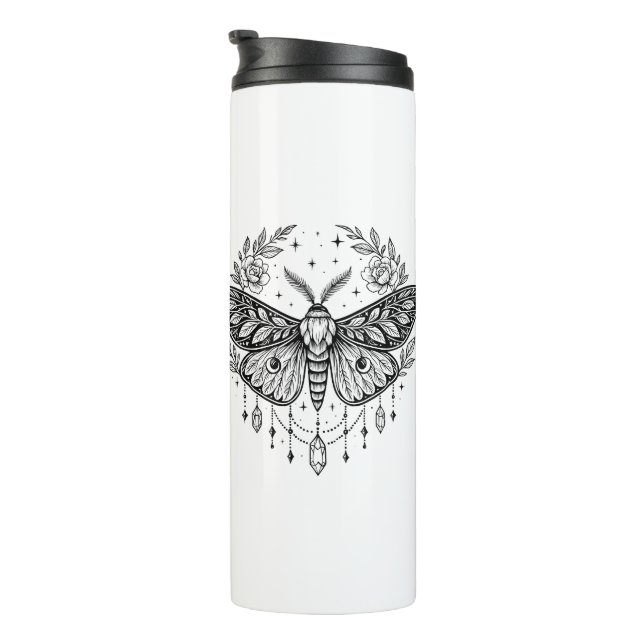 Mystical Gothic Moth Botanical Celestial Line Art  Thermal Tumbler (Rotated Right)