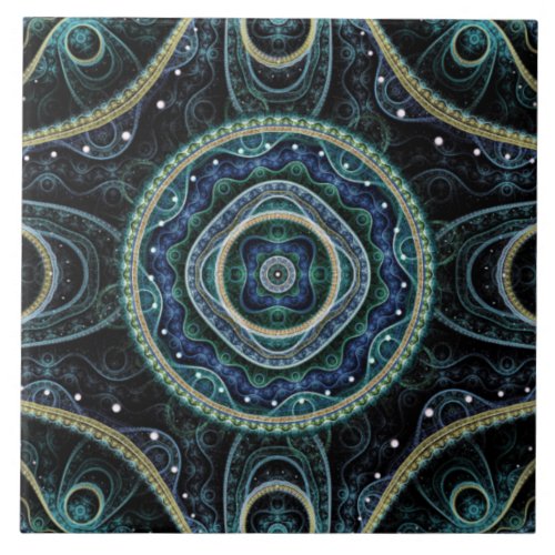 Mystical Grand Royal Julian Fractal Mandala Art  Ceramic Tile