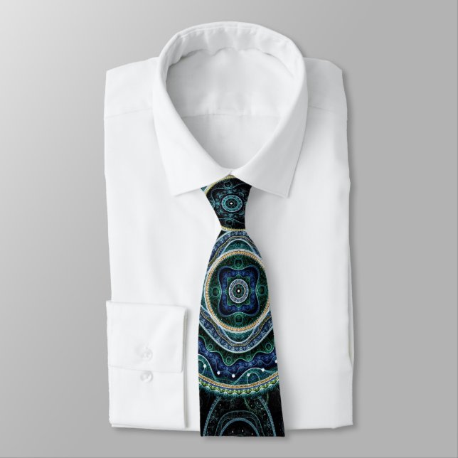 Mystical Grand Royal Julian Fractal Mandala Art Neck Tie (Tied)