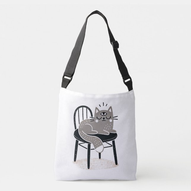 Mystical Gray Cat Sleeping with Third Eye Open Crossbody Bag (Front)