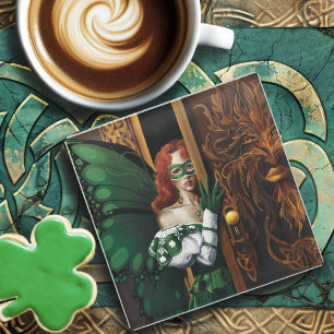 Mystical Green Celtic Fairy Secret Password Irish Glass Coaster