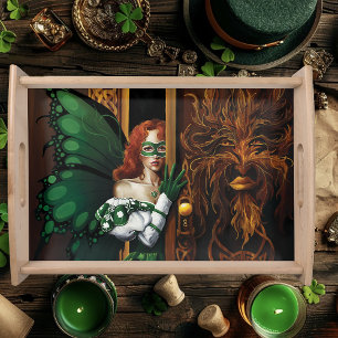 Mystical Green Celtic Fairy Secret Password Irish Serving Tray