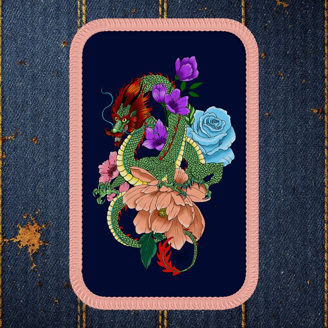 Mystical Green Chinese Dragon Floral Navy Blue Patch (Creator Uploaded)