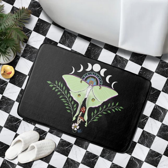 Mystical Green Ethereal Luna Moth Celestial Bath Mat (Creator Uploaded)