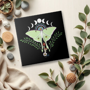 Mystical Green Ethereal Luna Moth Celestial Ceramic Tile