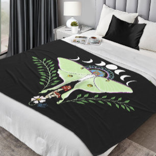 Mystical Green Ethereal Luna Moth Celestial Fleece Blanket