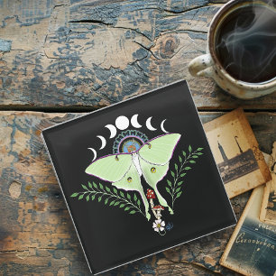 Mystical Green Ethereal Luna Moth Celestial Glass Coaster