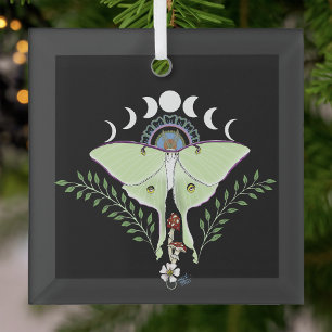 Mystical Green Ethereal Luna Moth Celestial Glass Ornament