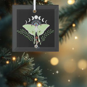 Mystical Green Ethereal Luna Moth Celestial Glass Ornament