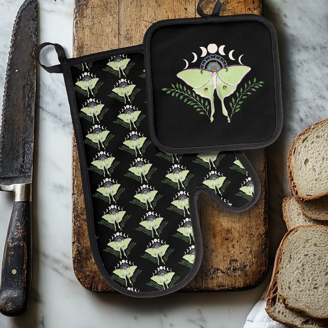 Mystical Green Ethereal Luna Moth Celestial Oven Mitt & Pot Holder Set (Creator Uploaded)