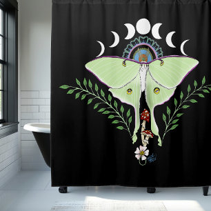 Mystical Green Ethereal Luna Moth Celestial Shower Curtain