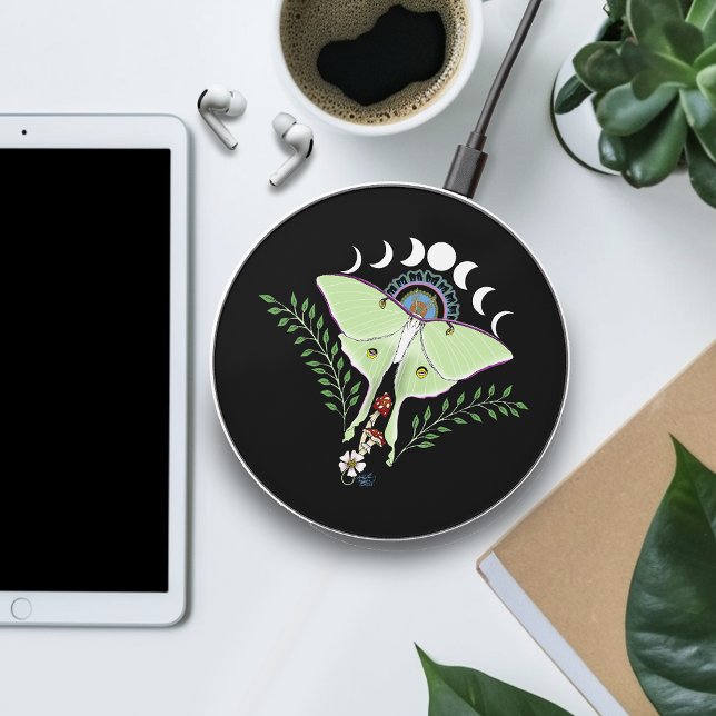 Mystical Green Ethereal Luna Moth Celestial Wireless Charger (Creator Uploaded)