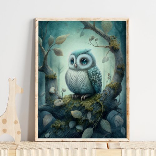 Mystical Green Forest Owl  Owl Print
