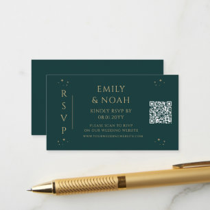 Mystical Green Gold Budget QR Code RSVP Enclosure Card