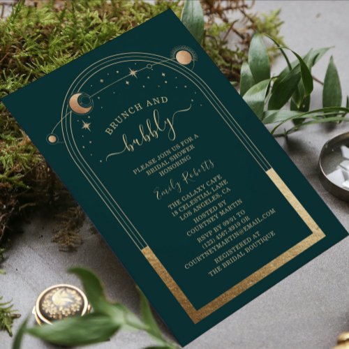 Mystical Green Gold Celestial Bridal Shower Invitation