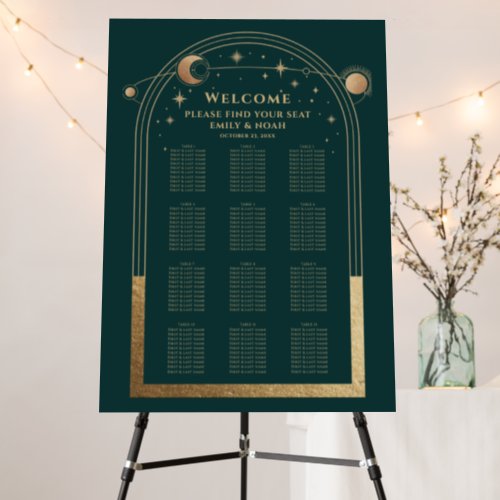 Mystical Green Gold Sun Moon Stars Wedding Foam Board