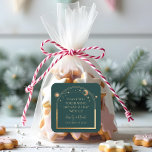 Mystical Green Gold Sun Moon Stars Wedding Square Sticker<br><div class="desc">Mystical Green Gold Sun Moon Stars Astronomy Celestial Cosmic Galaxy Space Wedding Favor Stickers features a gold sun, moon and stars frame on a green background. Personalized with a "Thank You" message. Perfect for wedding and party favors. Personalize by editing the text in the text boxesprovided. Designed for you by...</div>