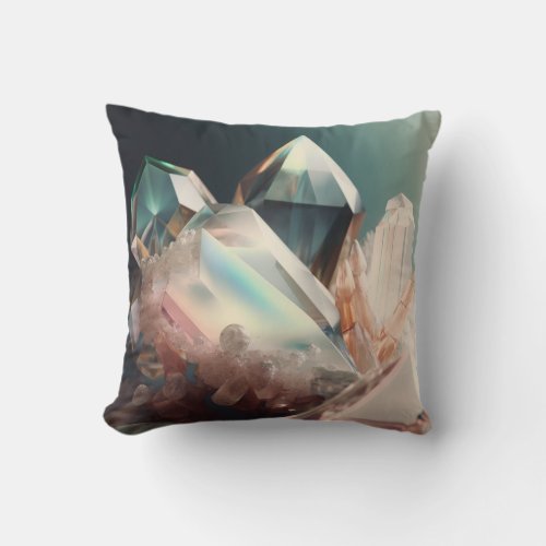 Mystical Green  Pink Crystals Throw Pillow