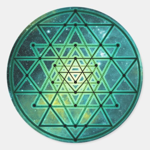 Mystical Green Sri Yantra Classic Round Sticker