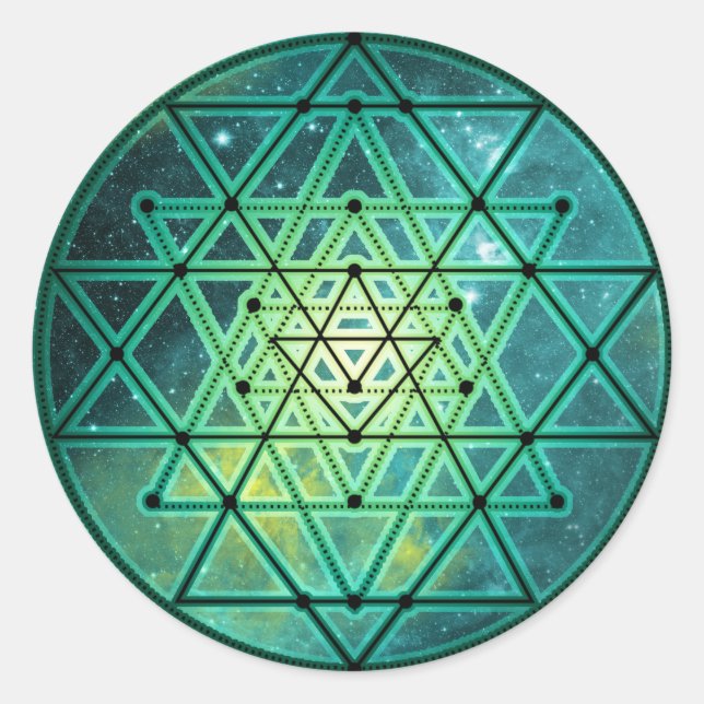 Mystical Green Sri Yantra Classic Round Sticker (Front)