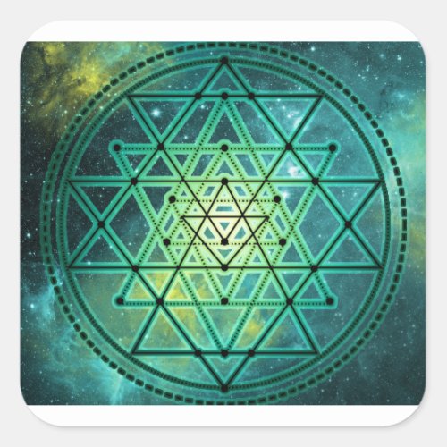 Mystical Green Sri Yantra Square Sticker