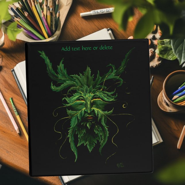 Mystical Greenman Forest Spirit Leaf Face Fantasy 3 Ring Binder (Creator Uploaded)