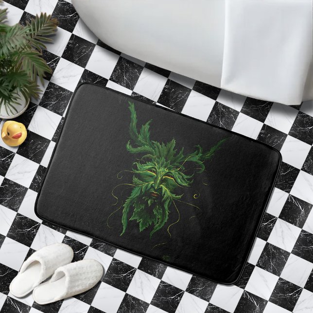 Mystical Greenman Forest Spirit Leaf Face Fantasy Bath Mat (Creator Uploaded)
