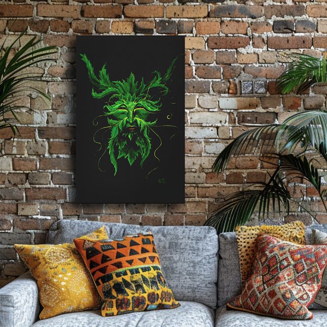 Mystical Greenman Forest Spirit Leaf Face Fantasy Canvas Print (Creator Uploaded)