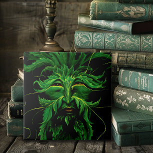 Mystical Greenman Forest Spirit Leaf Face Fantasy Ceramic Tile