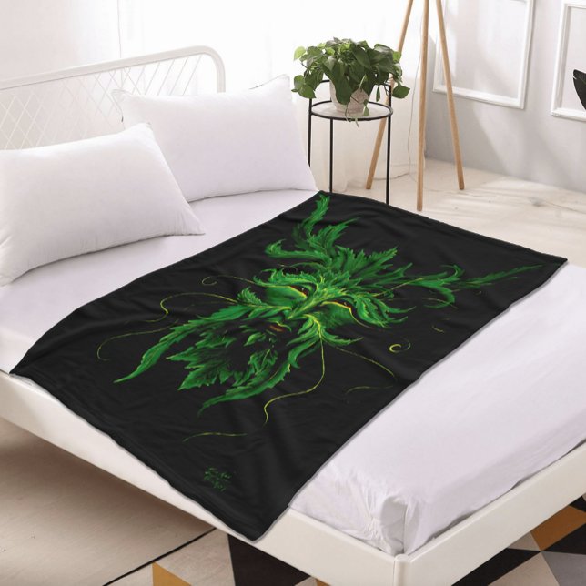 Mystical Greenman Forest Spirit Leaf Face Fantasy Fleece Blanket (Creator Uploaded)