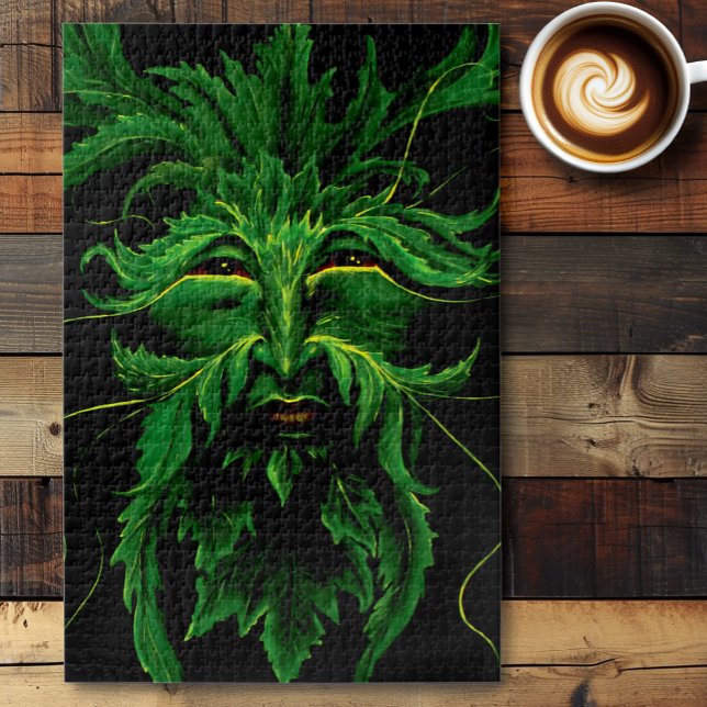 Mystical Greenman Forest Spirit Leaf Face Fantasy Jigsaw Puzzle (Creator Uploaded)